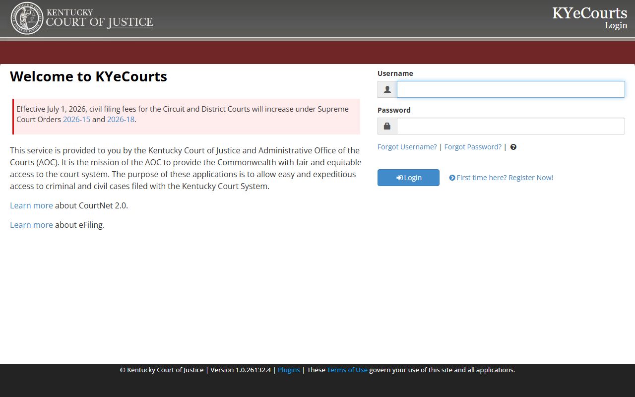 Campbell County court records CourtNet case search page