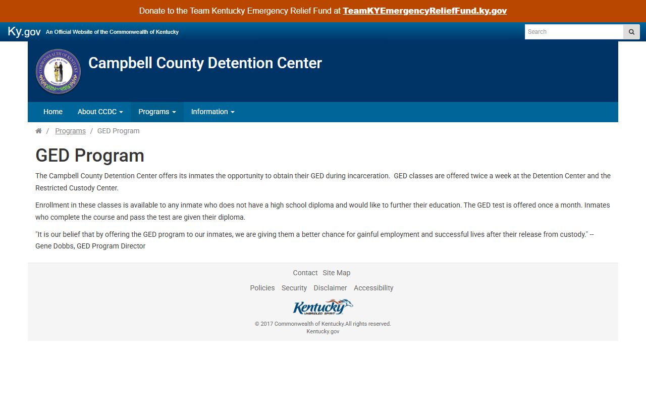 Campbell County District Court records and CCDC GED program page