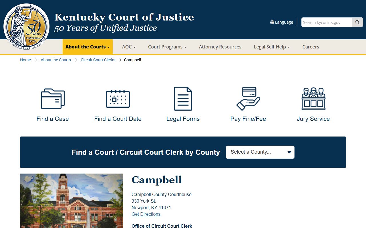Campbell County court records Kentucky Court of Justice contact page