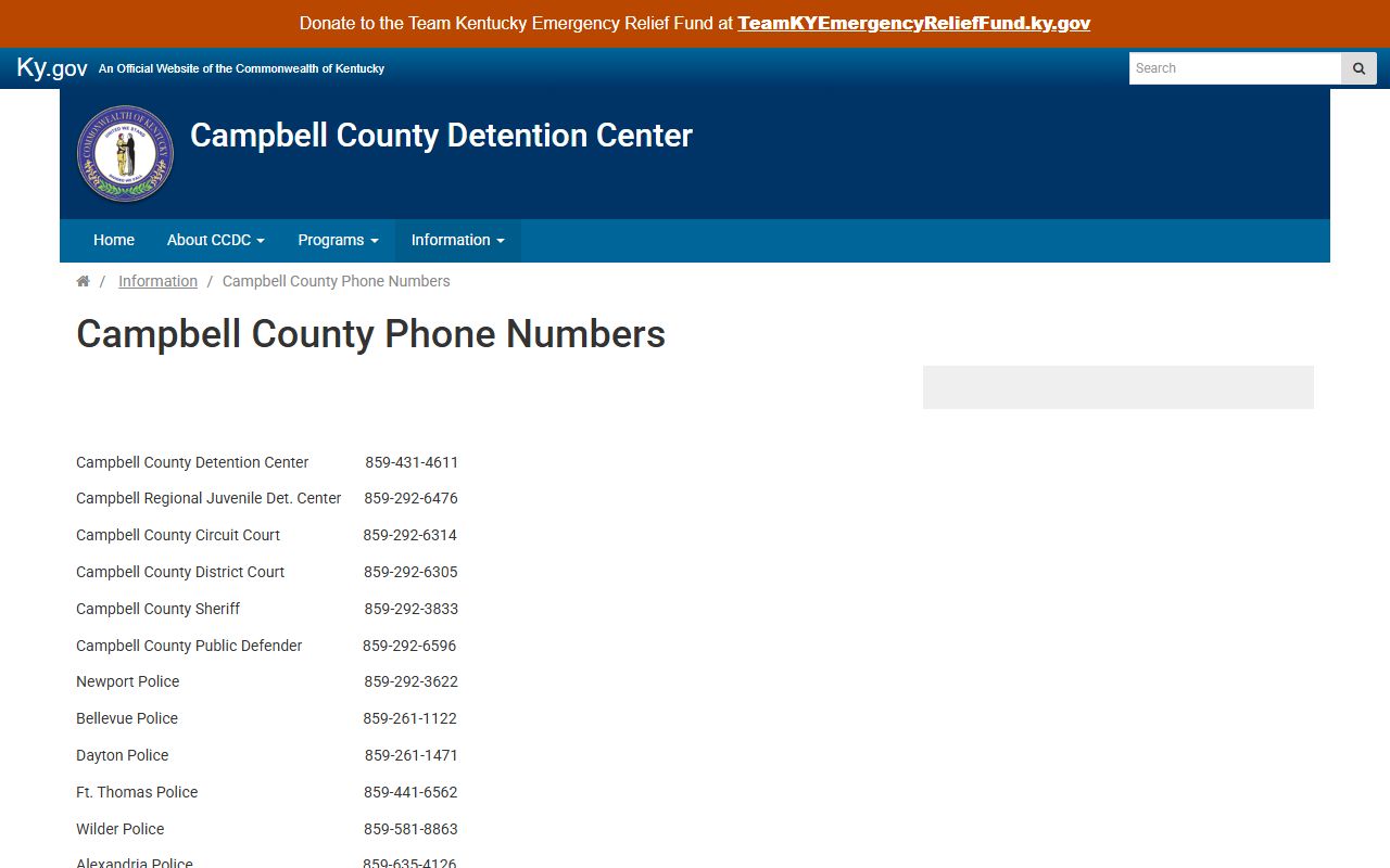 Campbell County inmate records CCDC agency phone numbers