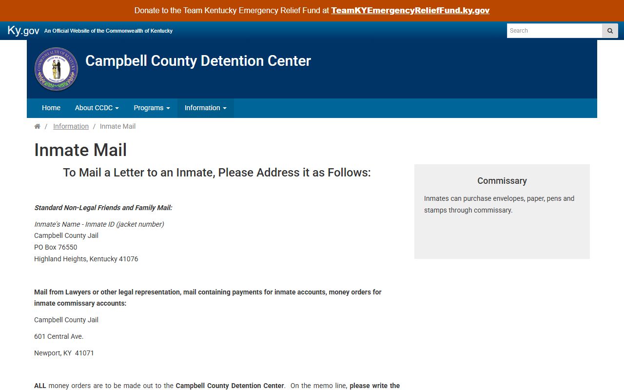 Campbell County inmate records mail instructions