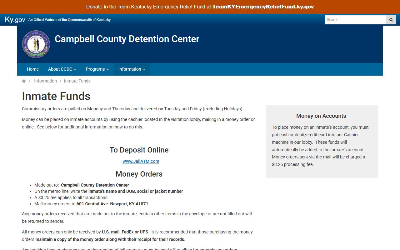 Campbell County inmate records commissary funds page