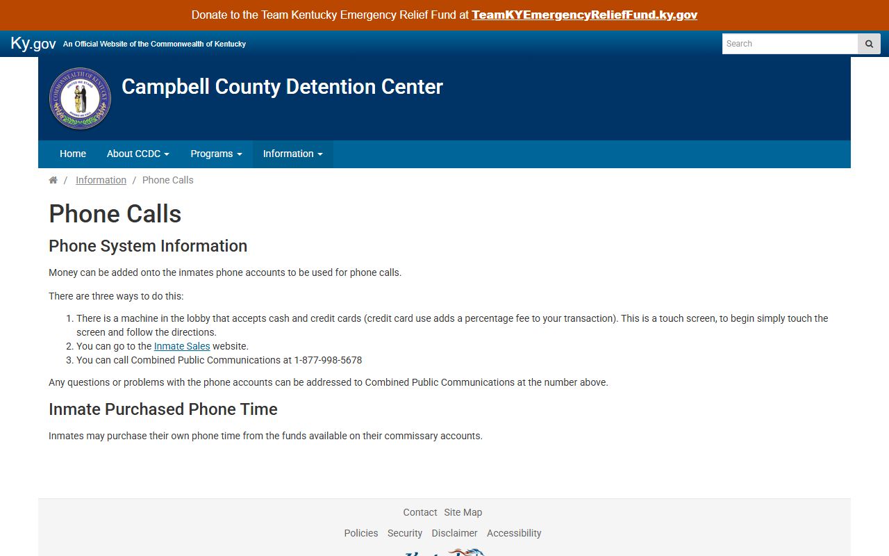Campbell County inmate records phone account page