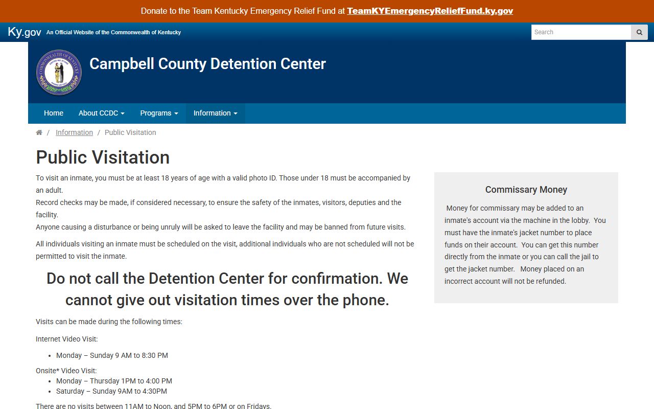 Campbell County inmate records CCDC visitation information